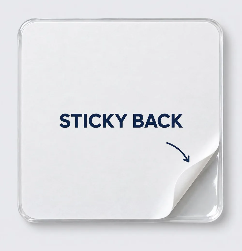 Back of the TapReview card — sticky back with the peel-off seal slightly lifted