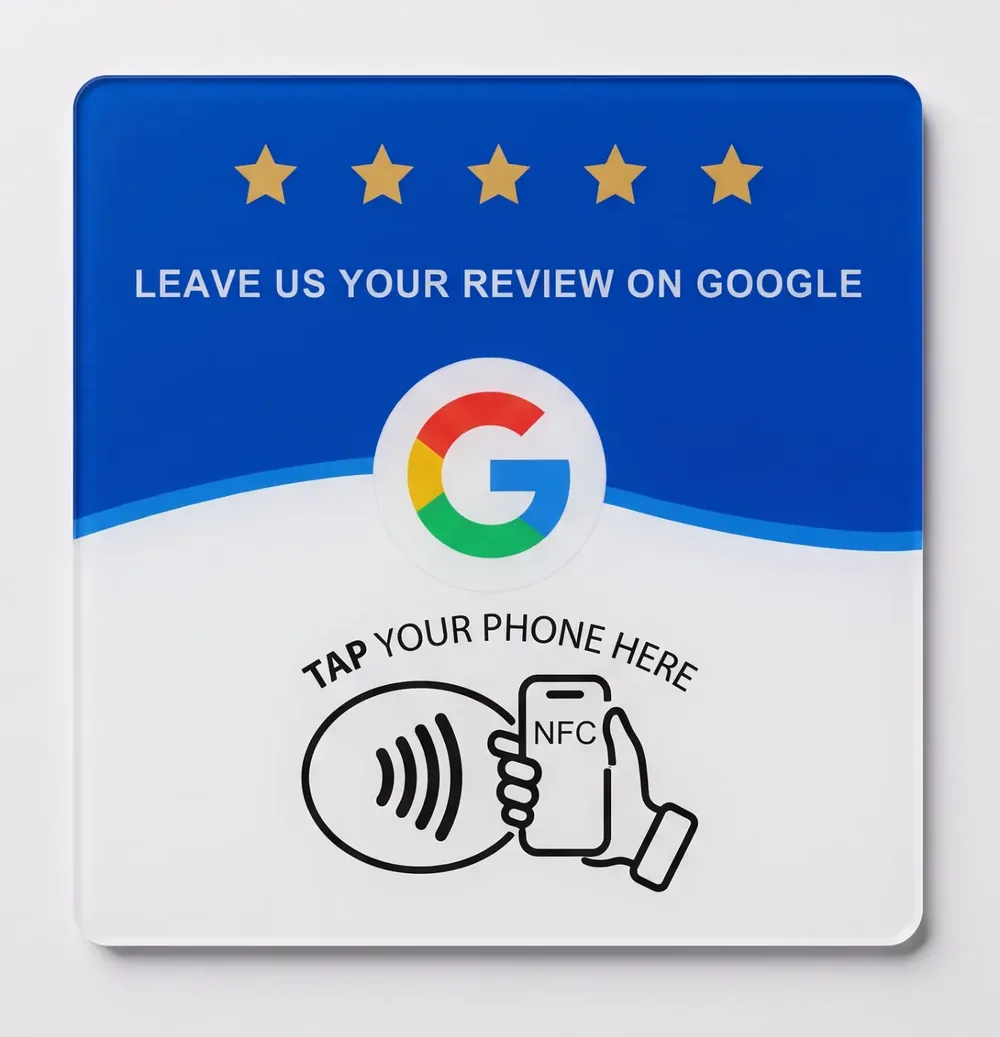 TapReview Google review NFC card — tap your phone to leave a 5-star review