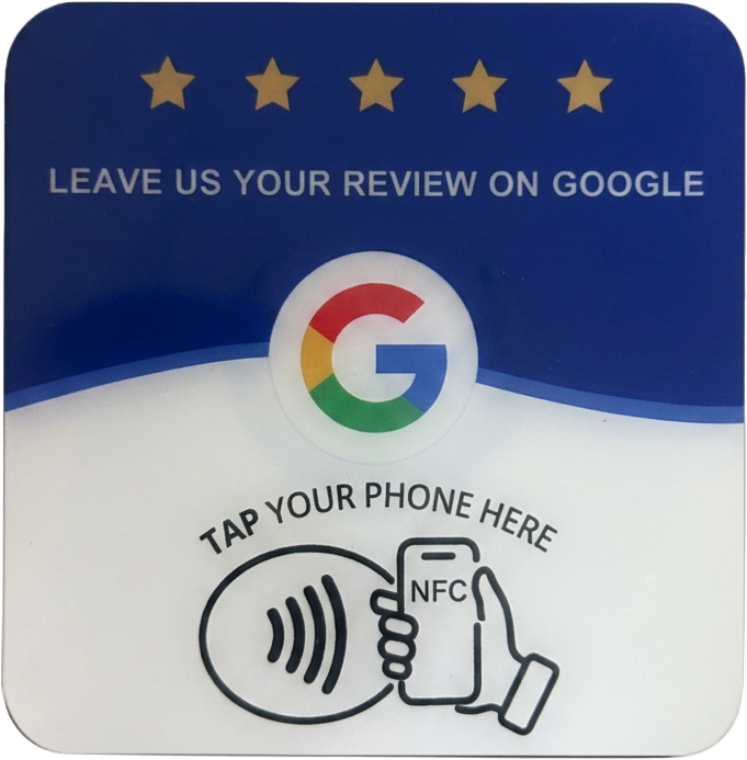 Google review NFC card with sticky back